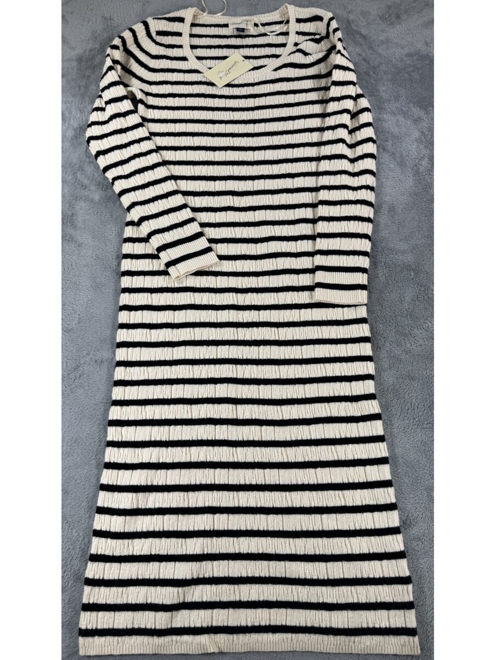 Universal Thread Black White Ribbed Knit Scoop Midi Sweater Dress Long Sleeve S